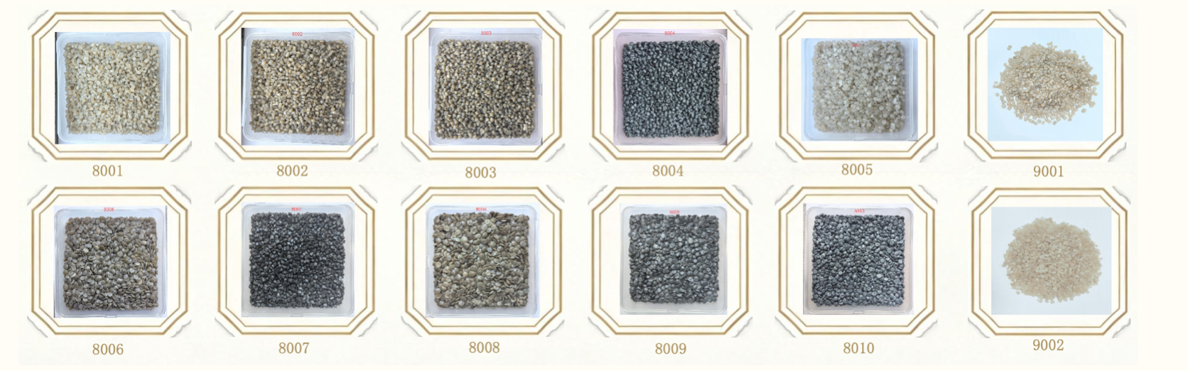 13 numbered recycled-material grades